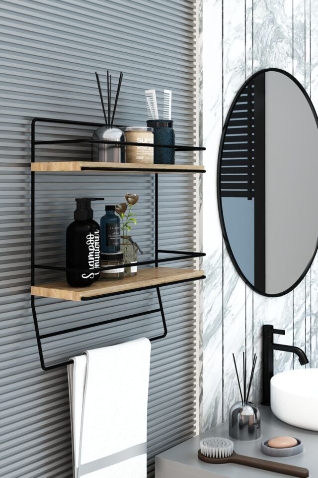Alea Modern Duvar Rafı, Banyo Duvar Rafı, Mutfak Duvar Rafı, Havluluk, Metal Duvar Rafı