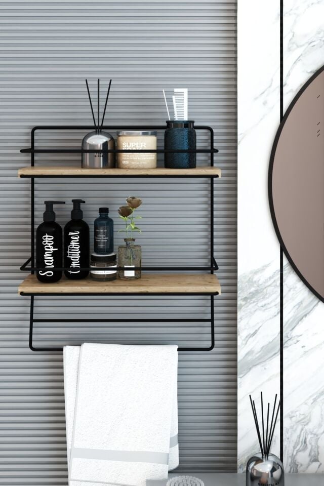 Alea Modern Duvar Rafı, Banyo Duvar Rafı, Mutfak Duvar Rafı, Havluluk, Metal Duvar Rafı