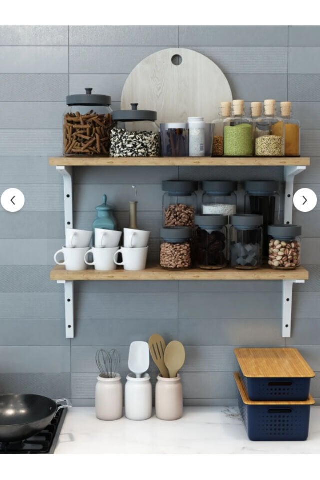 2'li Plastik Ayaklı Duvar Rafı, Dekoratif Mutfak Rafı, Kitaplık Duvar Rafı, 60 Cm Duvar Rafı, Raf