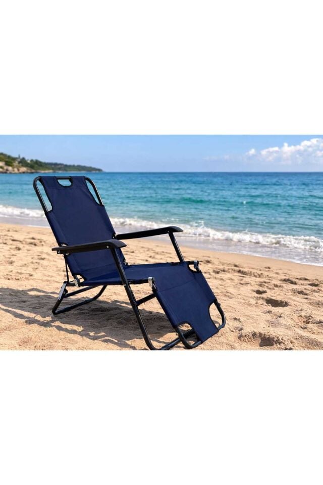 SUNSET Katlanır Şezlong Plaj Şezlong Portatif Kamp Sandalyesi Ve Bahçe Şezlong LACİVERT
