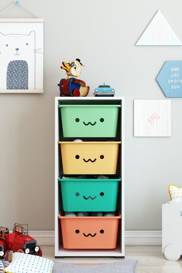 KİDS 4 Large Güleryüz Sepetli Oyuncak Dolabı Oyuncak Kutusu Box