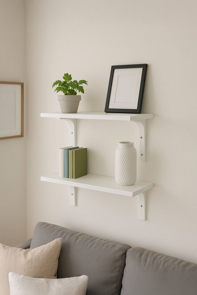 2'li 40 Cm Plastik Ayaklı Duvar Rafı | Dekoratif Kitaplık Raf Seti | Kolay Montajlı Raf Ünitesi