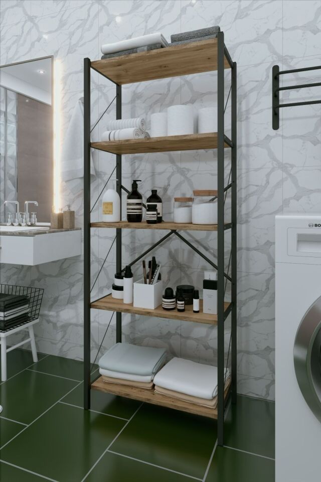 5 Raflı Dekoratif Banyo Dolabı Banyo Düzenleyici Modern Banyo Rafı 150 Cm