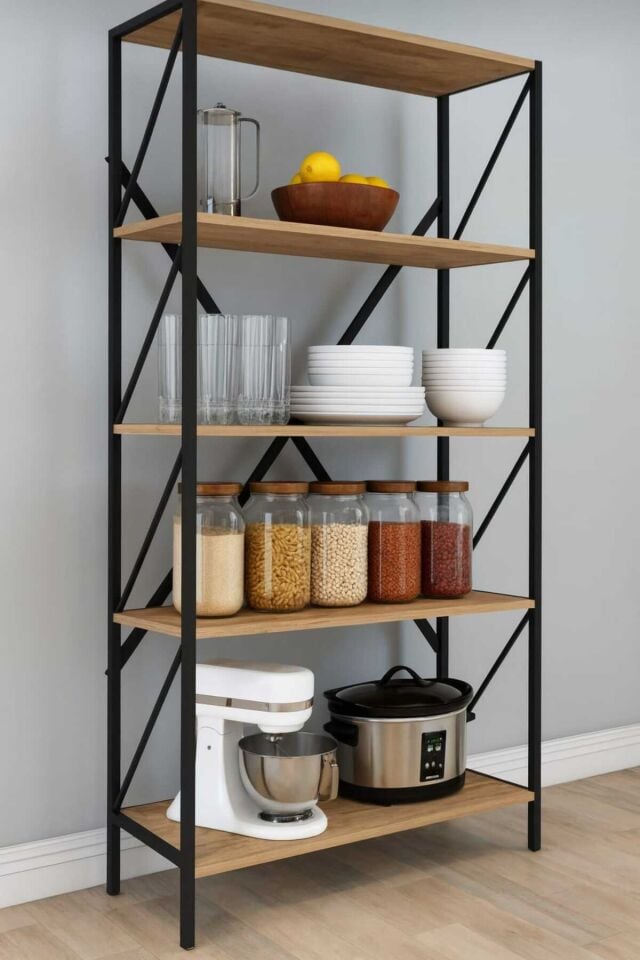 5 Raflı Metal Mutfak Düzenleyici Raf Metal 5 Raflı Kitaplık Mutfak Rafı Baharatlık