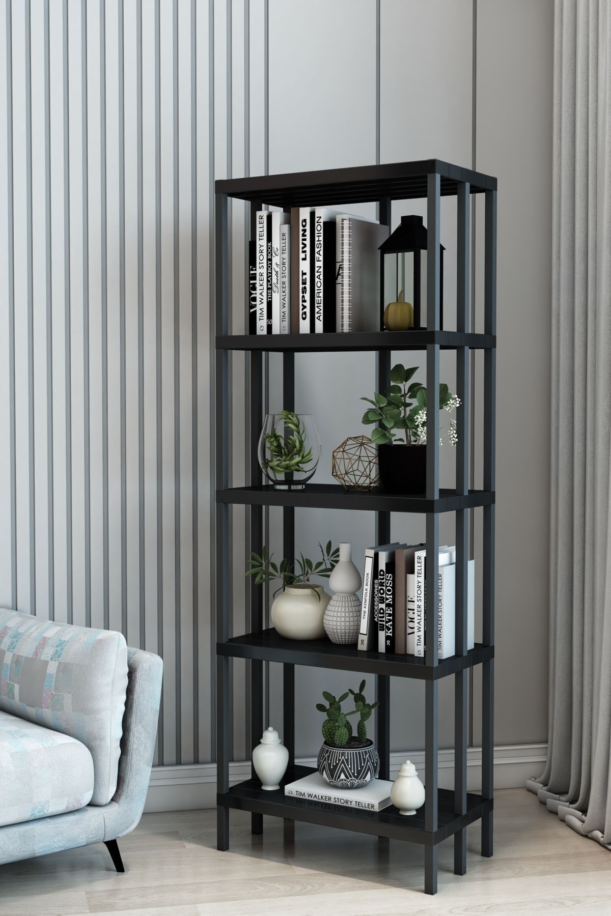 Scaffale 5 Banyo Rafı, Plastik Kitaplık, 5 Raflı Organizer, Banyo Rafı, Bahçe Balkon Organizeri