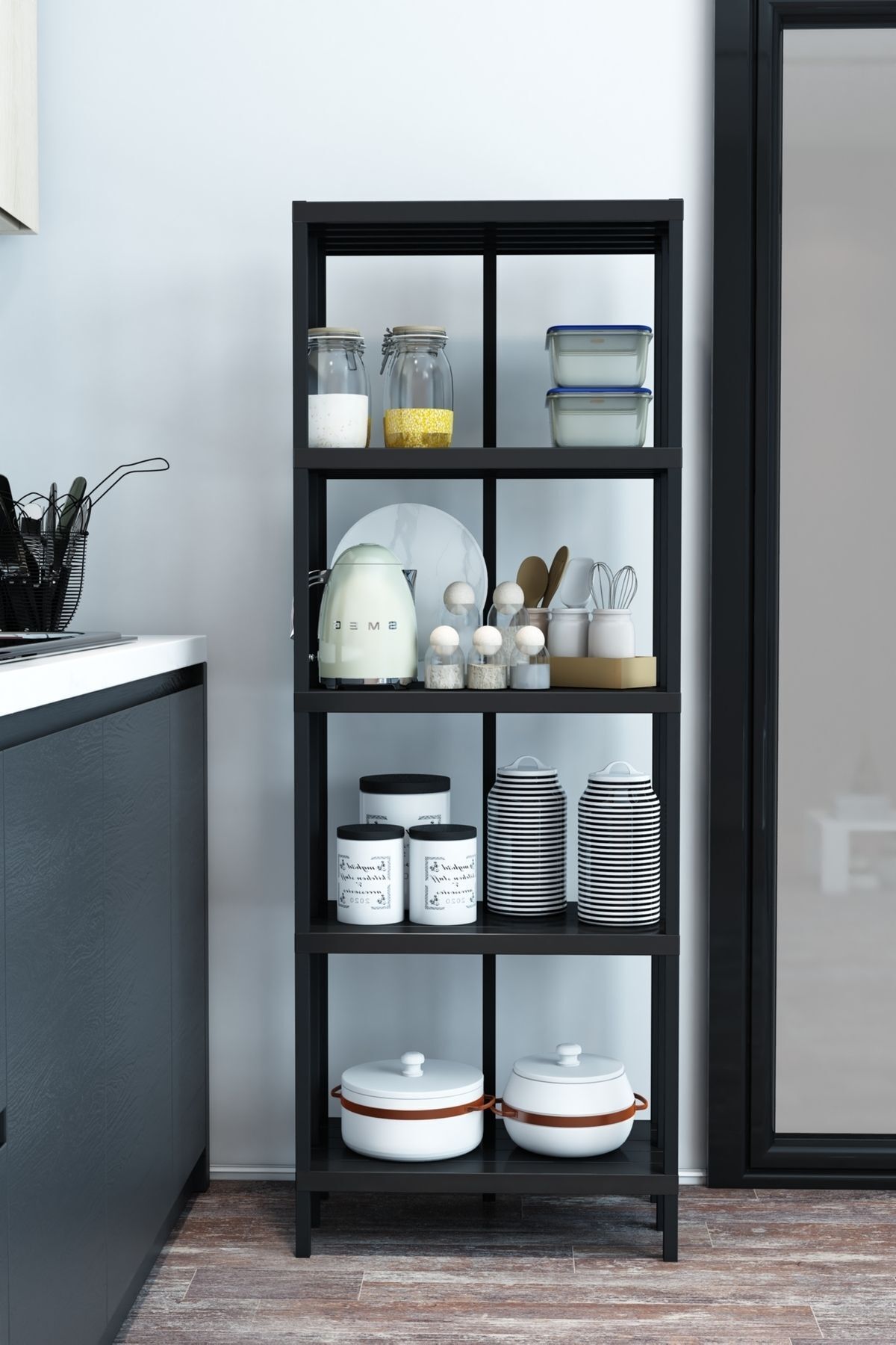 Scaffale 5 Banyo Rafı, Plastik Kitaplık, 5 Raflı Organizer, Banyo Rafı, Bahçe Balkon Organizeri