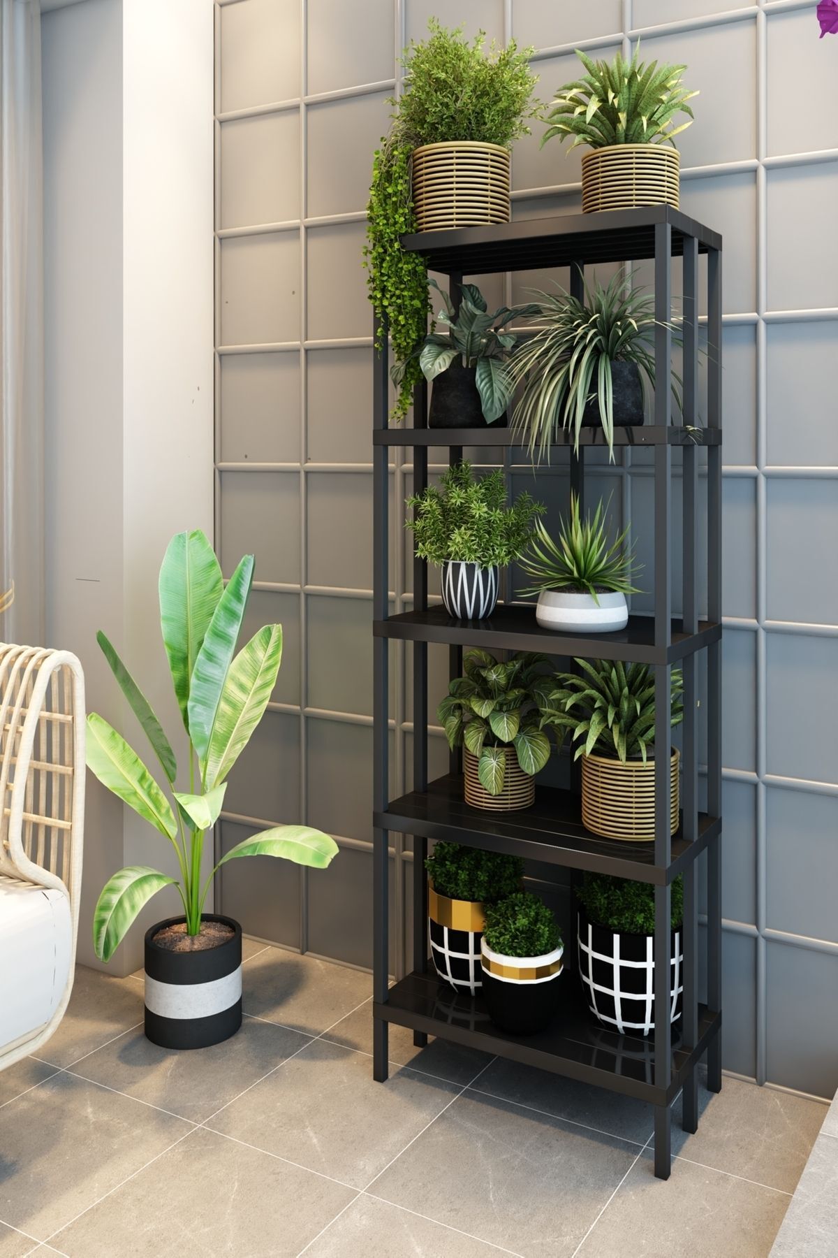 Scaffale 5 Banyo Rafı, Plastik Kitaplık, 5 Raflı Organizer, Banyo Rafı, Bahçe Balkon Organizeri