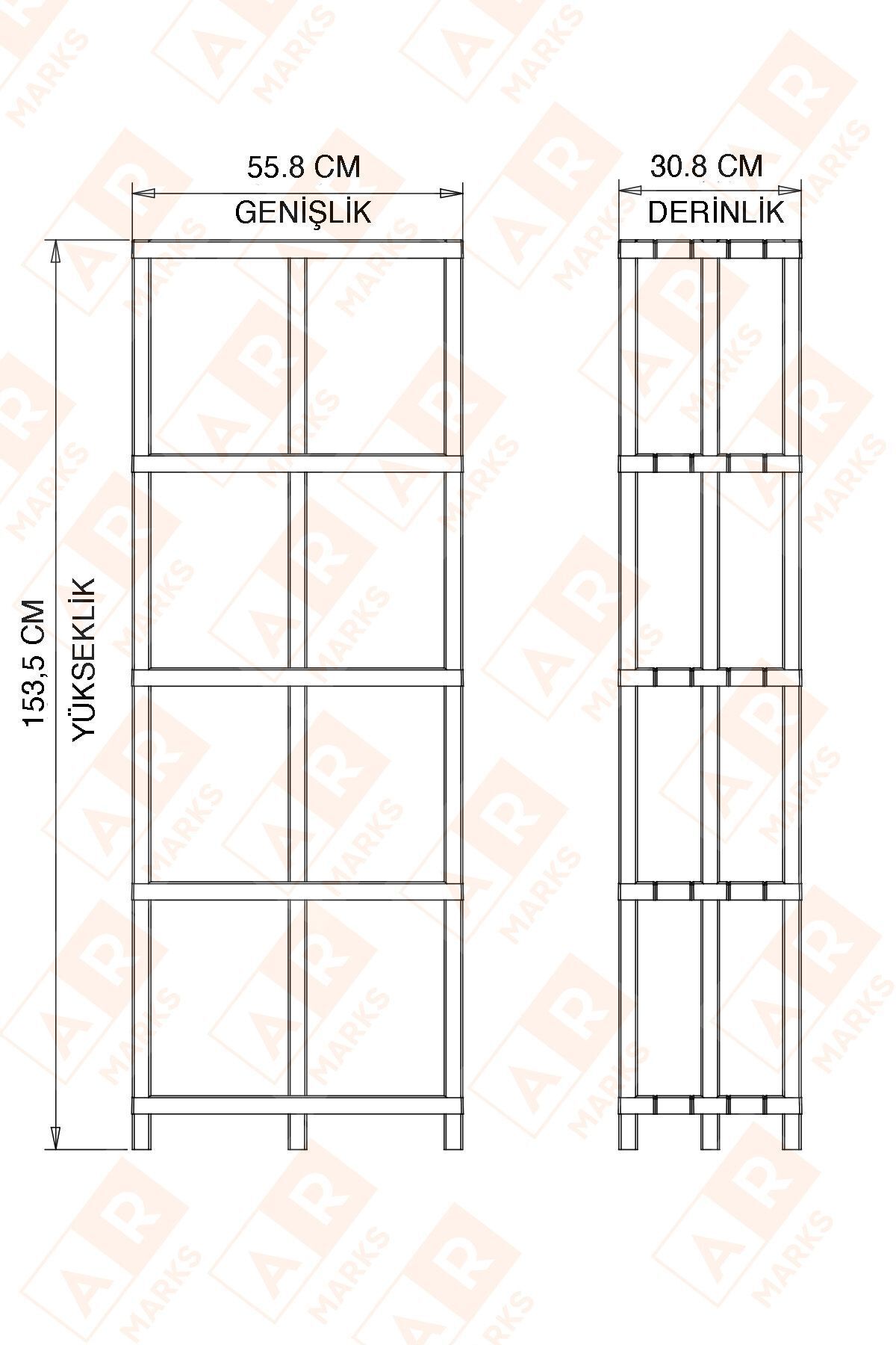 Scaffale 5 Banyo Rafı, Plastik Kitaplık, 5 Raflı Organizer, Banyo Rafı, Bahçe Balkon Organizeri