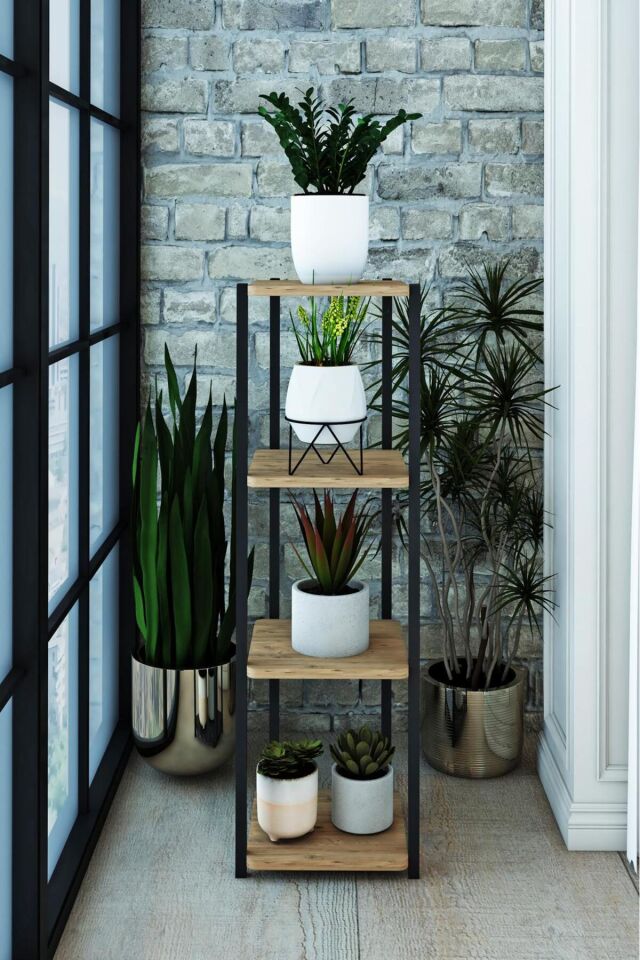 4 Raflı Çiçeklik Saksılık Rafı Standı Dekoratif Çok Amaçlı Raf