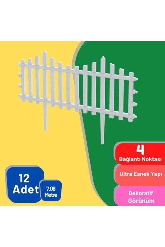 1 Adet 59 CM Plastik Bahçe Çiti, Plastik Dekoratif Bahçe Çiti, 59 cm Bahçe Çiti, Beyaz