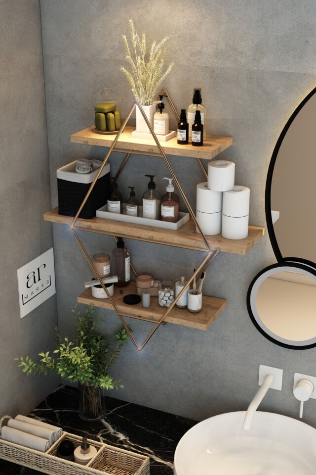 Büyük Boy Gold Duvar Rafı, Gold Baklava Duvar Rafı, Gold Metal Duvar Rafı, Gold Kitaplık Duvar Rafı