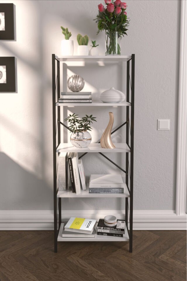 Metal Kitaplık 5 Raflı Kitaplık Dosya Kitap Rafı Ofis Ev Rafı