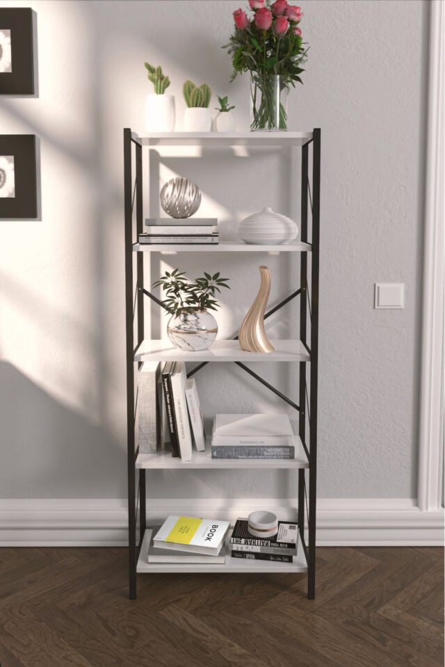 Metal Kitaplık 5 Raflı Kitaplık Dosya Kitap Rafı Ofis Ev Rafı