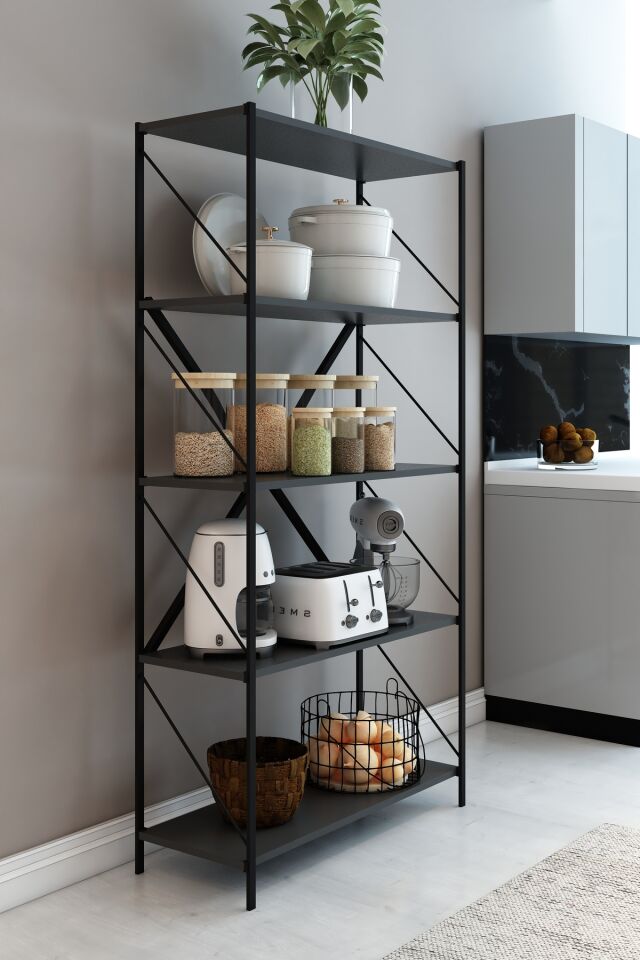 STONE 5 Raflı Metal Mutfak Düzenleyici Raf Metal 5 Raflı Kitaplık Mutfak Rafı Baharatlık