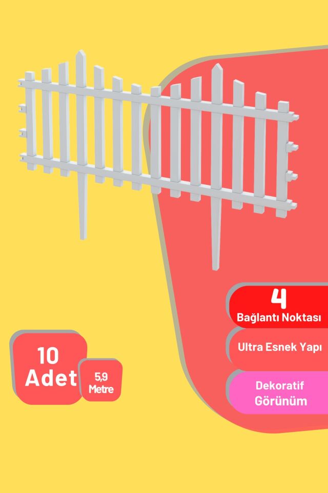 Dekoratif Bahçe Çiti, Plastik Çit, Peyzaj Çiti, Modern Bahçe Çiti 10 Adet (5,90metre) 39x59cm