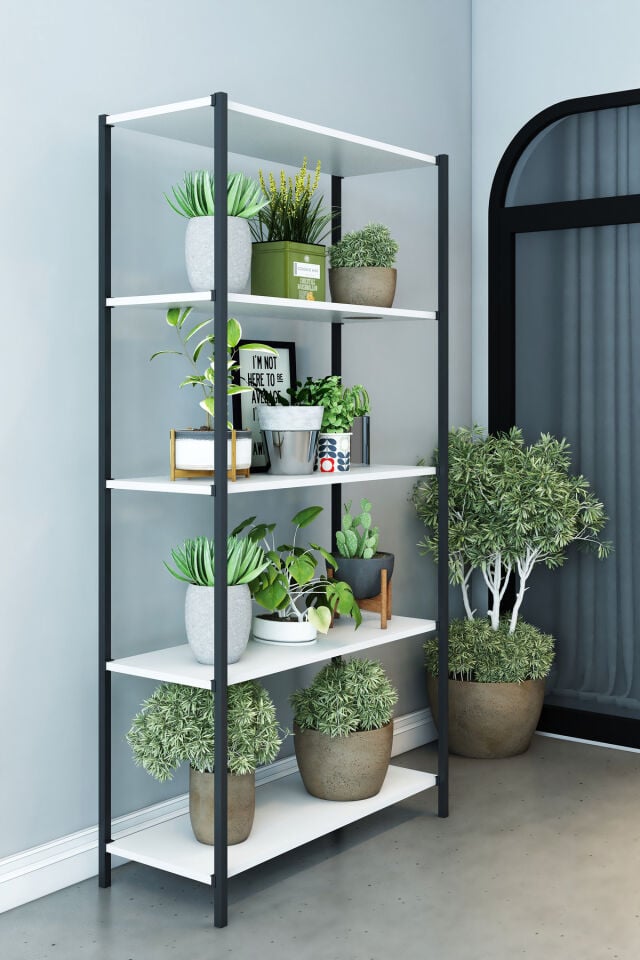 SCARLET 5 Raflı Çiçeklik Saksılık Saksı Standı Dekoratif Çok Amaçlı Raf 150 cm BEYAZ