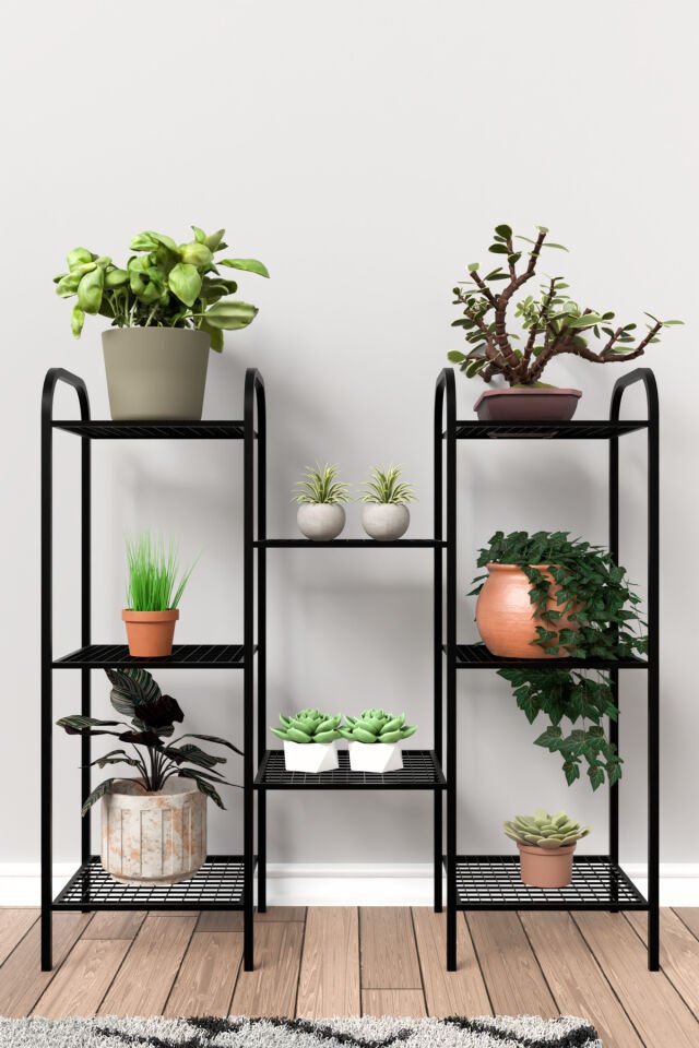 Metal Çiçeklik ve Saksı Standı 8 Raflı Bitki Rafı, Bahçe ve Balkon İçin Modern Saksılık Dolap
