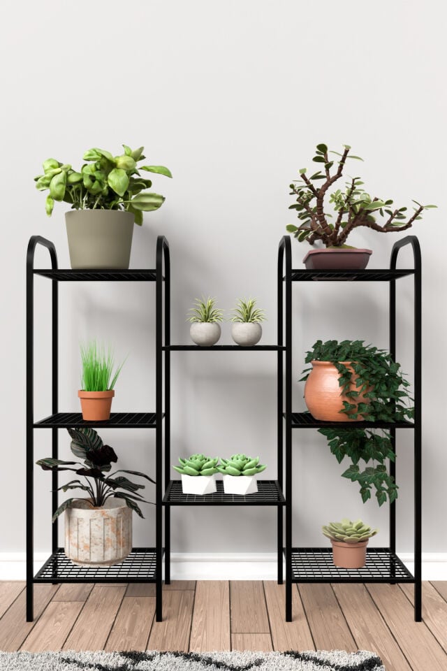 Metal Çiçeklik ve Saksı Standı 8 Raflı Bitki Rafı, Bahçe ve Balkon İçin Modern Saksılık Dolap