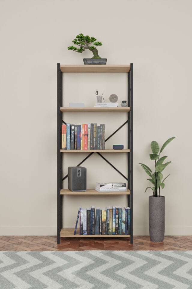 Kitaplık 5 Raflı Ev Dosya Kitap Rafı Ceviz