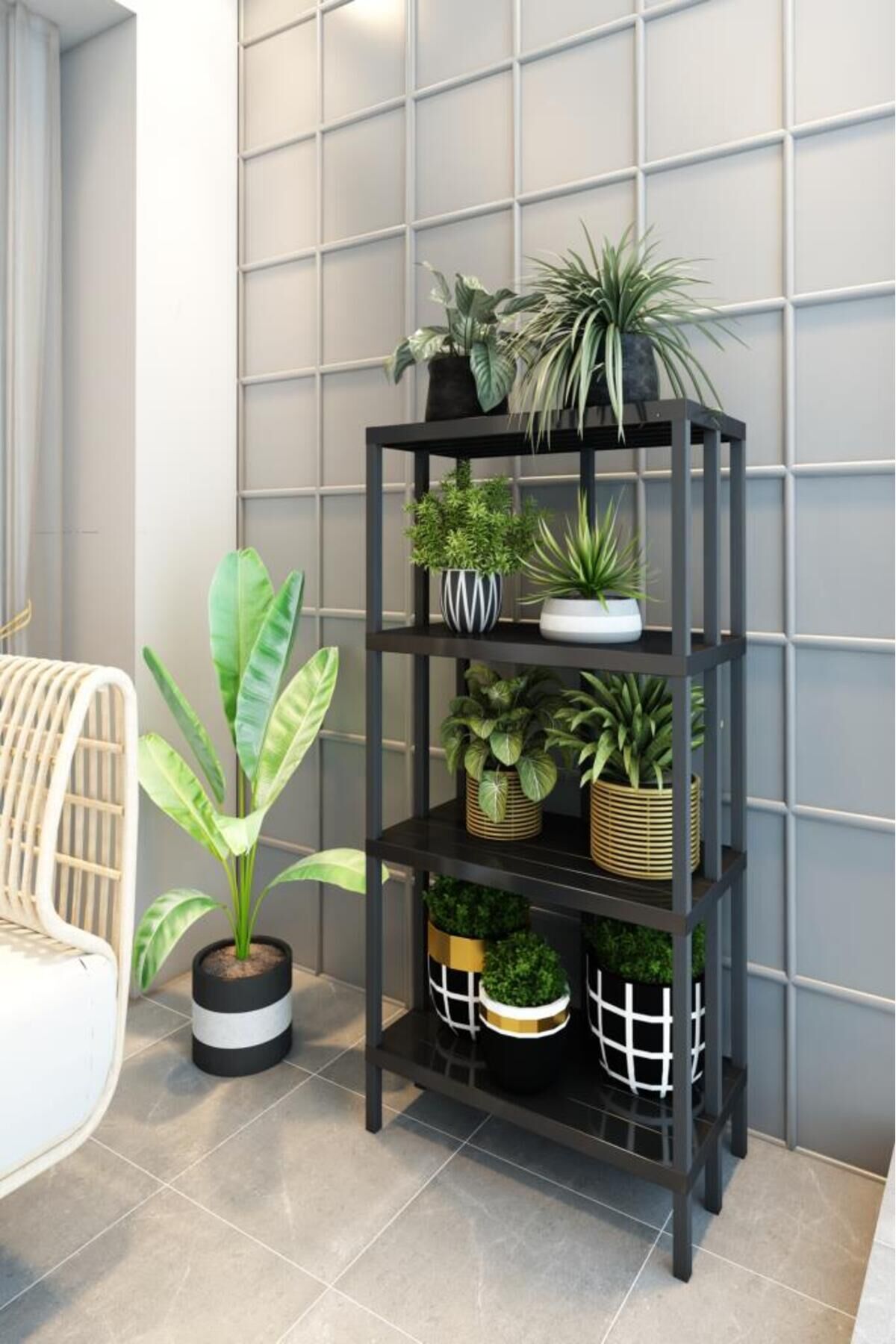 Scaffale 4 Banyo Rafı, Plastik Kitaplık, 4 Raflı Organizer, Banyo Rafı, Bahçe Balkon Organizeri