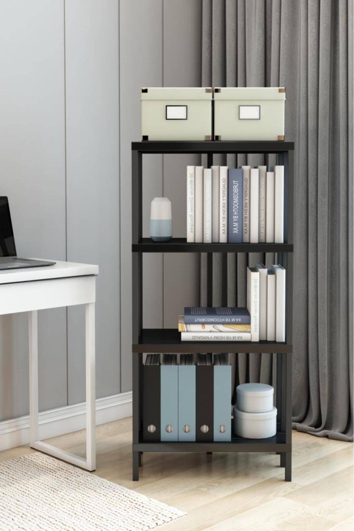 Scaffale 4 Banyo Rafı, Plastik Kitaplık, 4 Raflı Organizer, Banyo Rafı, Bahçe Balkon Organizeri