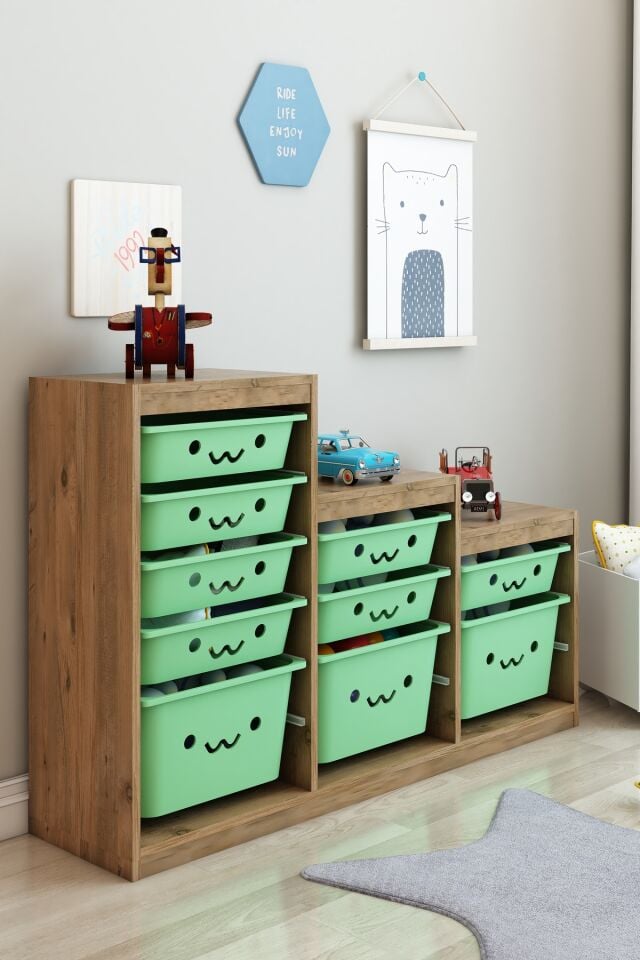 KİDS 10 Sepetli Gülücüklü Oyuncak Dolabı Oyuncak Organizer Oyuncak Box Kutusu