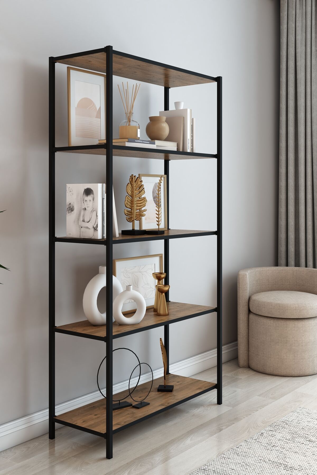 THOR Kitaplık Çalışma Ofis Kitaplık Çok Amaçlı Dekoratif Raf 150X66 CM ANTRASİT ATLANTİKÇAM