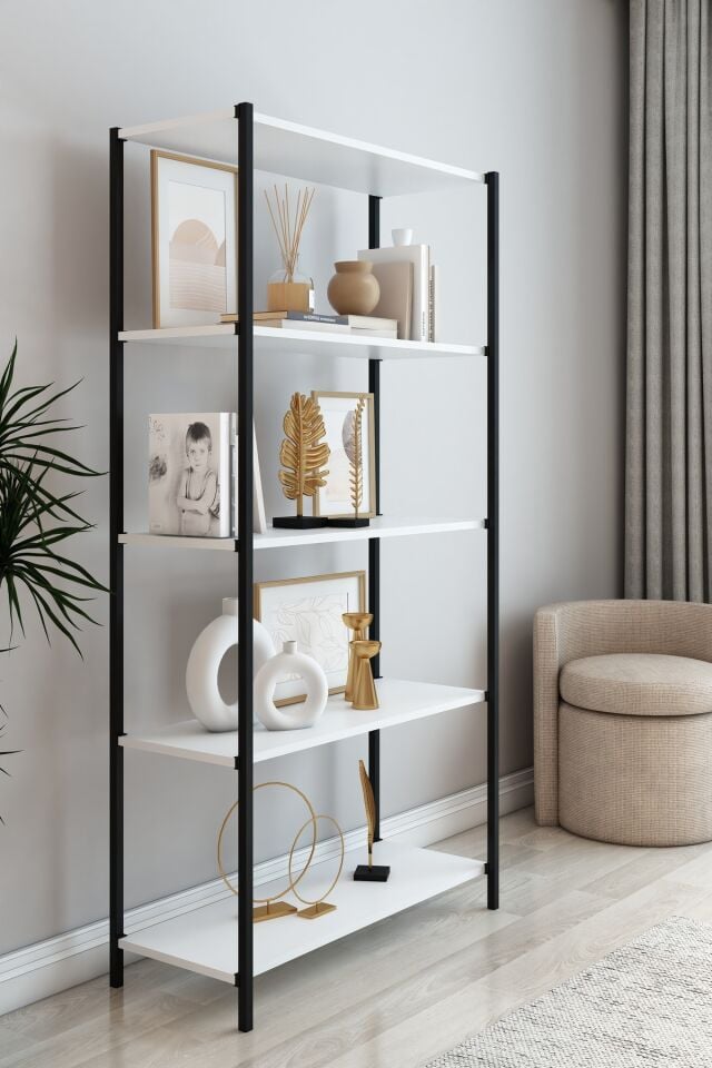 SCARLET Metal Kitaplık 5 Raflı Çok Amaçlı Dosya Kitap Rafı Ofis Salon Mutfak Raf 150 Cm ATLANTİKÇAM