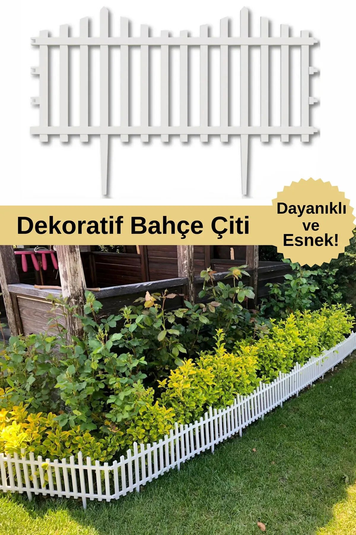 5 Metre Beyaz Bahçe Çiti Dekoratif Çit Dört Bağlantı Noktası 8 adet