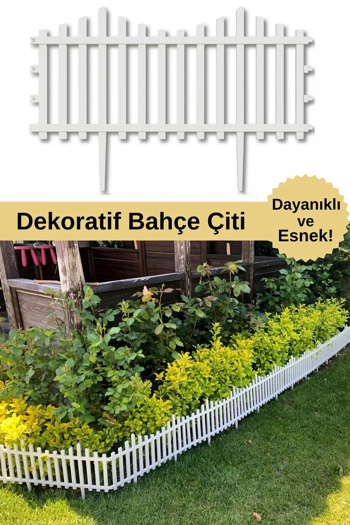 5 Metre Beyaz Bahçe Çiti Dekoratif Çit Dört Bağlantı Noktası 8 adet