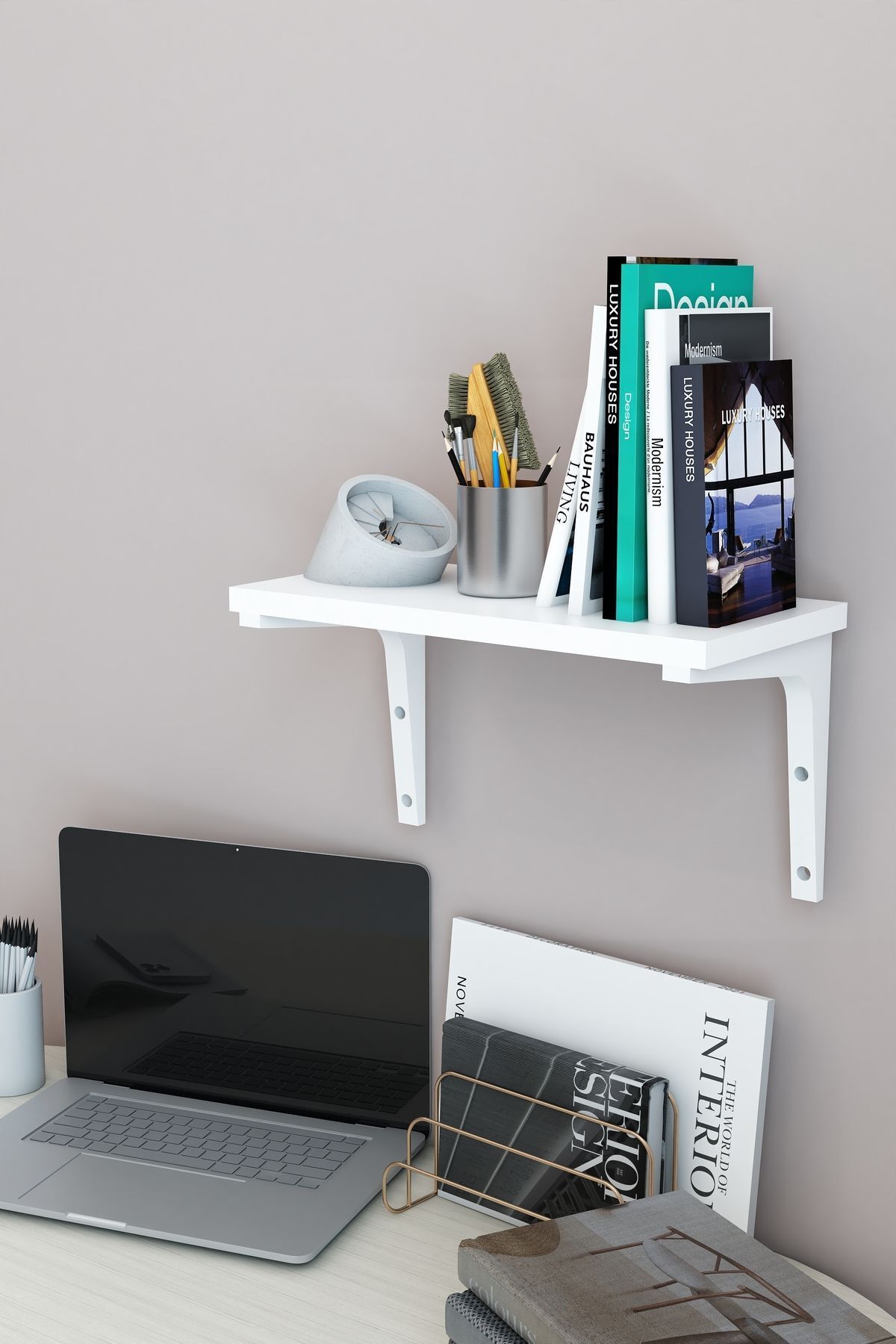Tekli Dekoratif Duvar Rafı, Kitaplık ve Organizer, Banyo, Mutfak, Balkon Beyaz