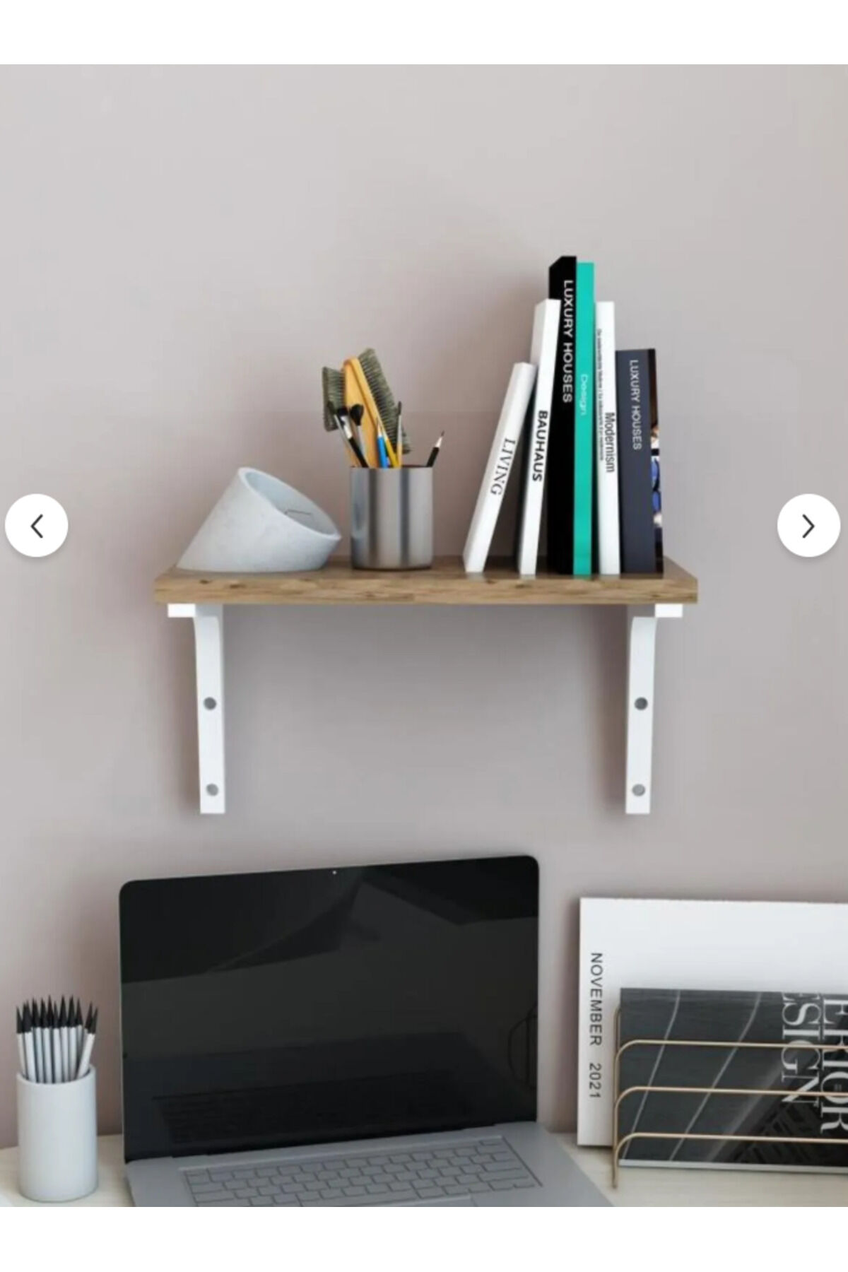 Tekli Dekoratif Duvar Rafı, Kitaplık ve Organizer, Banyo, Mutfak, Balkon CEVİZ